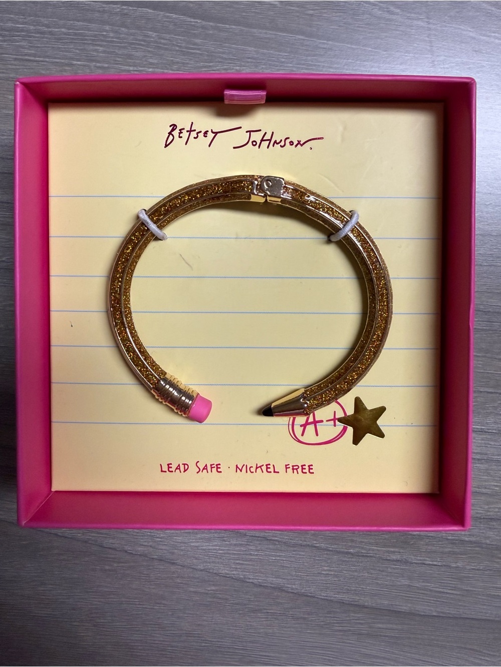 Betsey Johnson Gold Glitter Pencil Hinged Bangle Bracelet